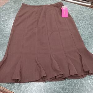 NWT Sunny Leigh Pencil Flare Skirt Women Small Chocolate Silk Trim Fall Autumn